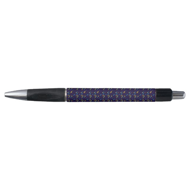 Stylo A black and silver pen with a decorative purple  (Devant)