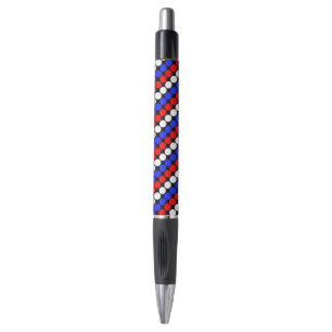 Stylo à encre moderne bleu rouge blanc à pois rayu
