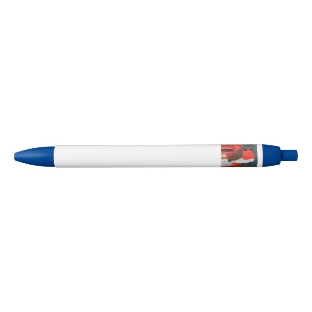 Stylo à garniture bleue avec un rouge-gorge pointi (Devant)