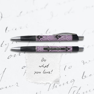 Stylo à motif de paon violet vintage Art Déco
