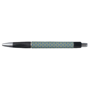 Stylo à motif géométrique bleu et jaune
