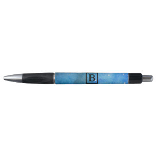 Stylo Abstrait Art Moderne Monogramme Bleu Aquarelle Noi