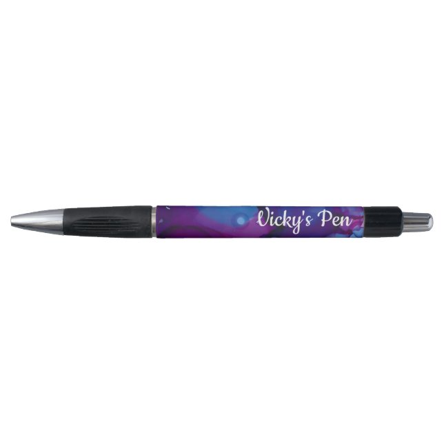 Stylo Abstrait marbré foncé alcool encre violet et bleu (Devant)