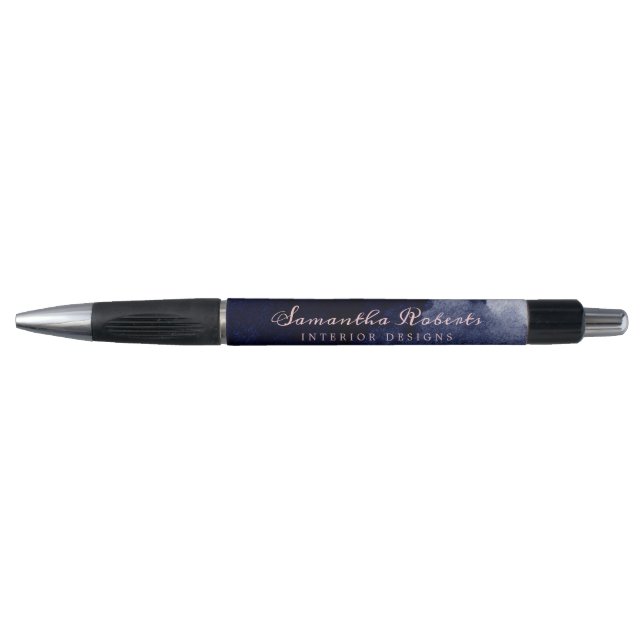 Stylo  Aquarelle bleu marine Abstrait Blush Pink Script (Devant)
