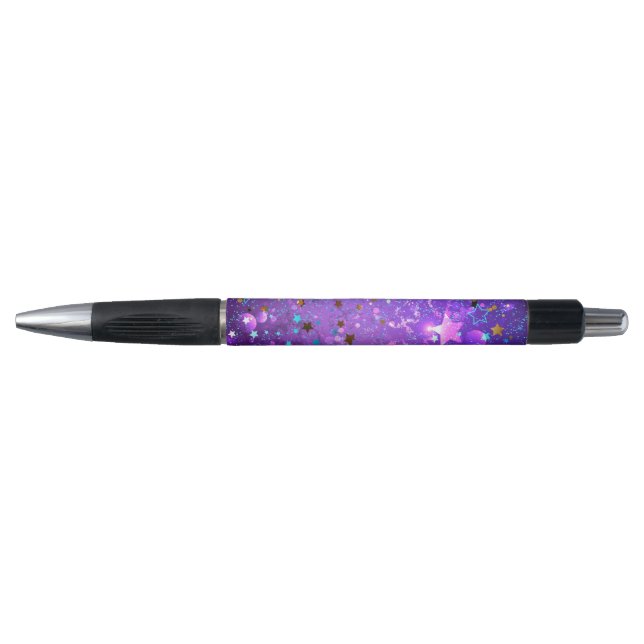 Stylo Arrière - plan de feuille violet avec étoiles (Devant)