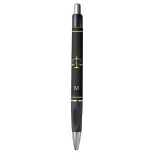 Stylo Balance de la Loi et Monogramme sur Fond Noir