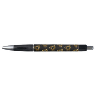Stylo Bannière ronde avec étoiles or sur noir