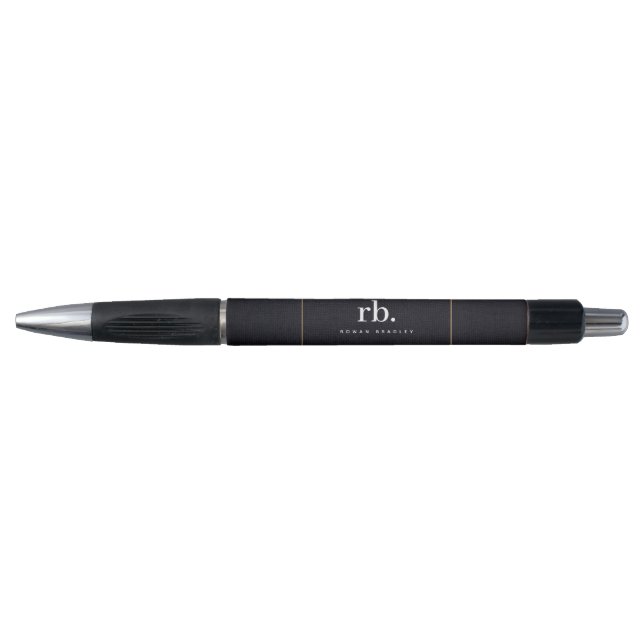 Stylo Black White Gold Fabric Effect Elegant Monogram (Devant)