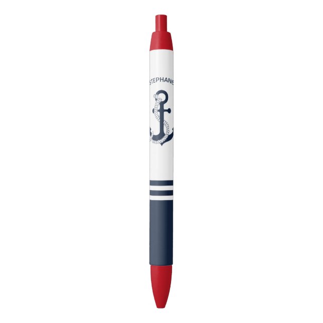Stylo Bleu Ancrages bleu marine à rayures bleues et blanches (devant Vertical)
