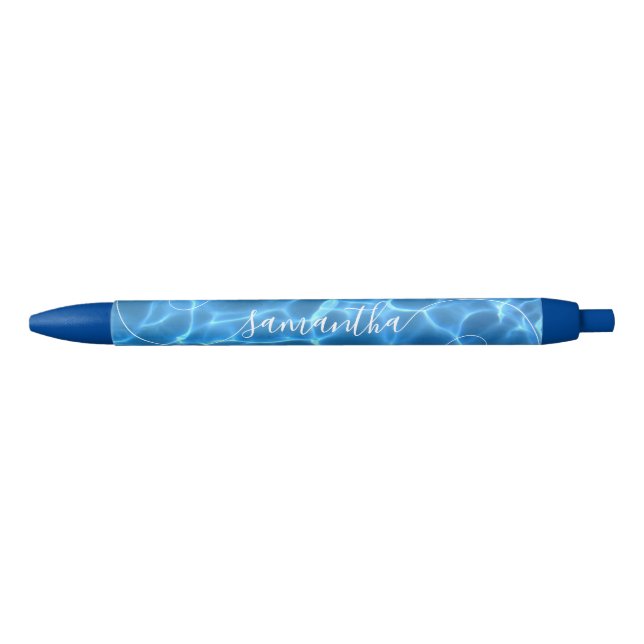 Stylo Bleu Aqua Blue Pool Curly Nom de la signature (Devant)