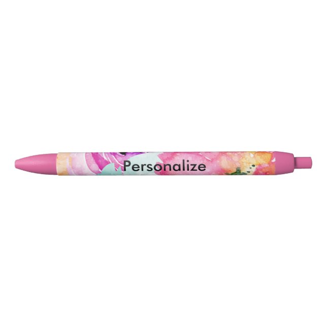 Stylo Bleu Aquarelle fleurie de printemps brillante moderne (Devant)