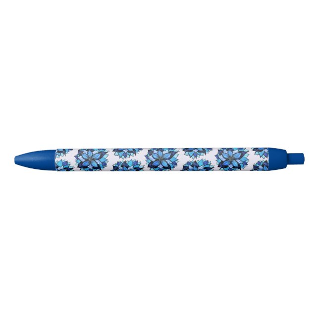 Stylo Bleu Beau Motif de fleurs bleues à main Abstraite (Devant)