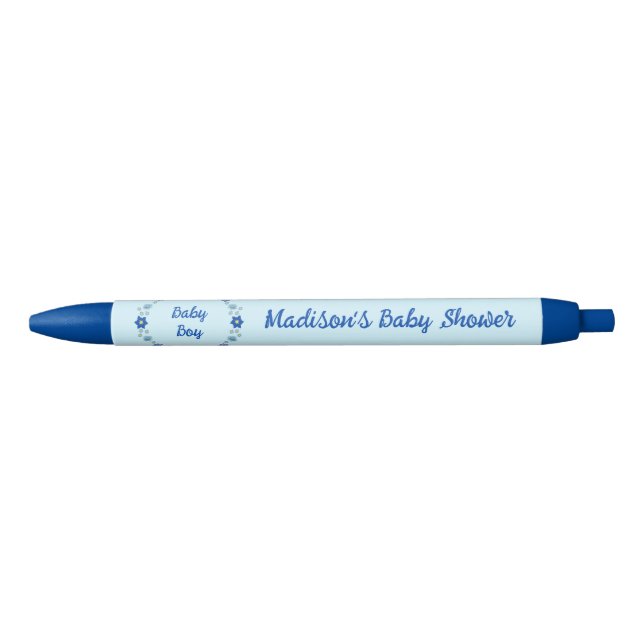 Stylo Bleu Bébé bleu Papillons et Baby shower de fleurs (Devant)