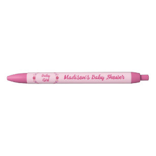 Stylo Bleu Bébé rose Baby shower papillons et fleurs