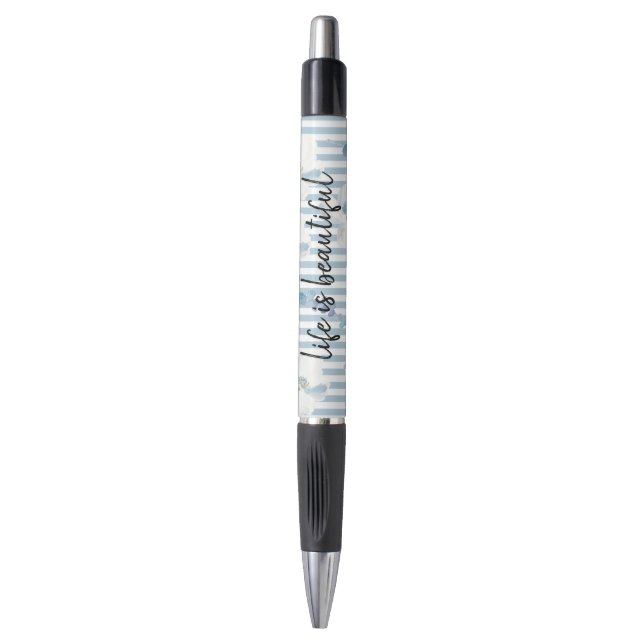 Stylo Bleu blanc Fleur Eucalyptus raypes (Devant (Vertical))