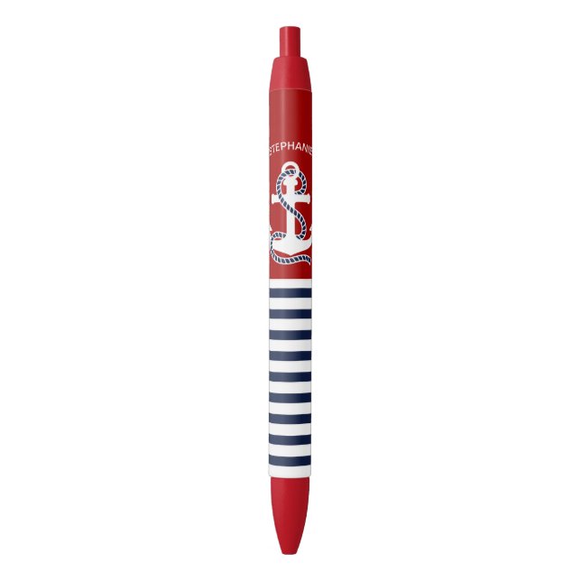 Stylo Bleu Bleu bleu marine Blancs et Ancre blanche (devant Vertical)