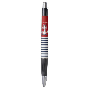 Stylo Bleu bleu marine Blancs et Ancre blanche