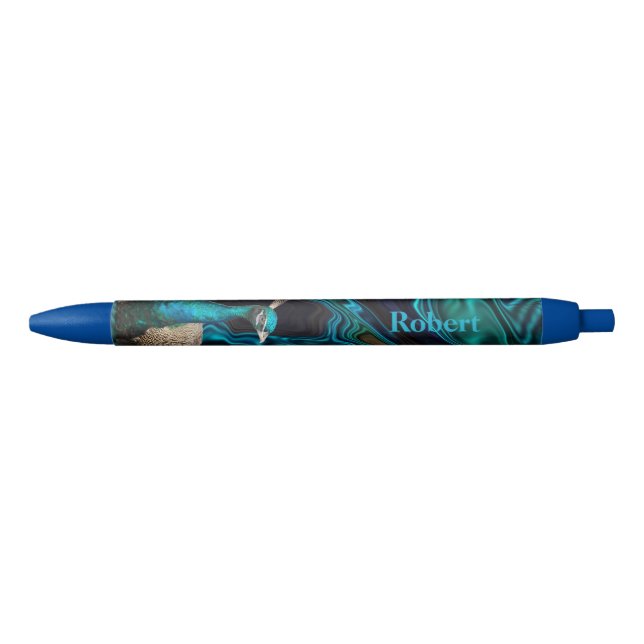 Stylo Bleu Bleu paon et vert moderne élégant nom personnalisé (Devant)