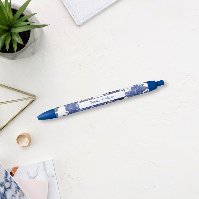 Stylo Bleu Chinoiserie asiatique Koi Poisson bleu blanc (Créateur téléchargé)