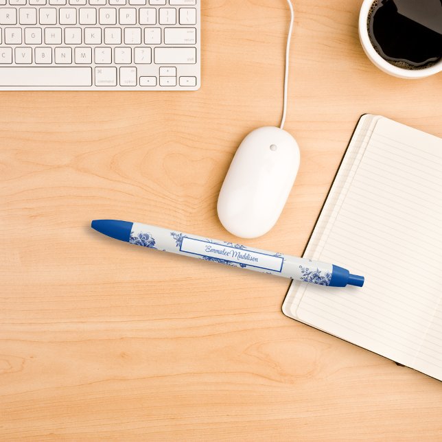 Stylo Bleu Chinoiserie de style Floral Bleu Blanc (Créateur téléchargé)