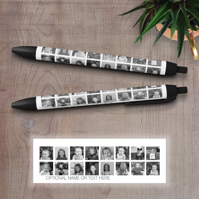Stylo Bleu Collage photo noir et blanc avec jusqu'à 16 photos (Personalized Writing Pens)