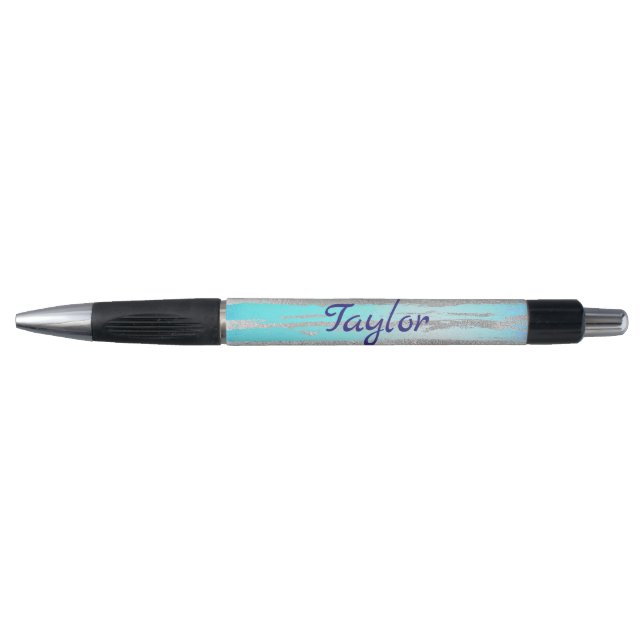 Stylo Bleu et argent tendance et chic (Devant)
