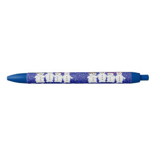 Stylo Bleu Famille de quatre Snowmen Blue Sparkle Winter