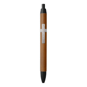 Stylo Bleu Faux Leather Christian Metal Cross