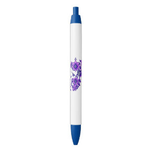 Stylo Bleu Fleur enchantée - Crâne floral mystique