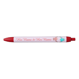 Stylo Bleu Inséparables mignons rose et bleu Personnalisé
