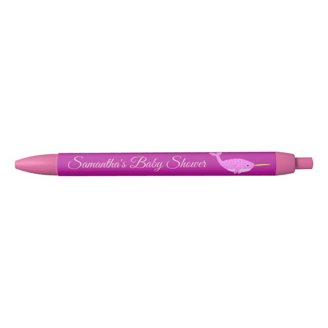 Stylo Bleu Joli bébé rose fille Narwhal Baby shower personnal (Devant)