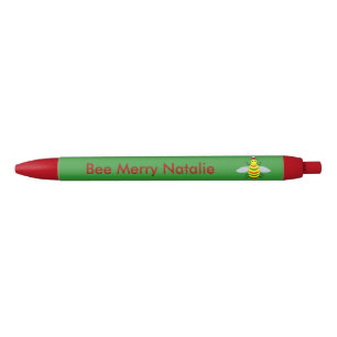 Stylo Bleu Jolie Bee de Noël et Poinsettia Fleurs Personnalis