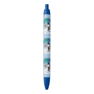 Stylo Bleu Joyeux Noël Snowman & Birds Winter Scene