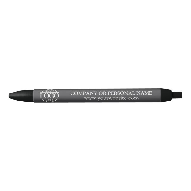 Stylo Bleu Logo de marque professionnelle Gris & Blanc (Devant)
