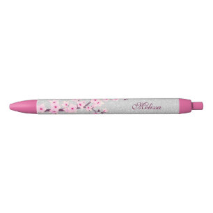 Stylo Bleu Monogramme de Parties scintillant en argent cerise