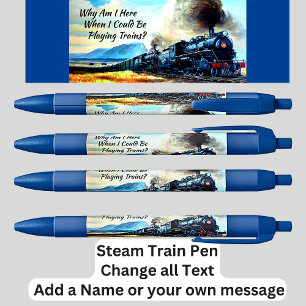 Stylo Bleu Moteurs de locomotives à vapeur avec texte