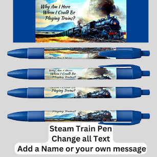 Stylo Bleu Moteurs Locomotive à vapeur avec texte