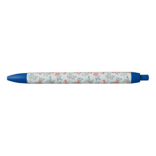 Stylo Bleu Motif floral Prairie de corail