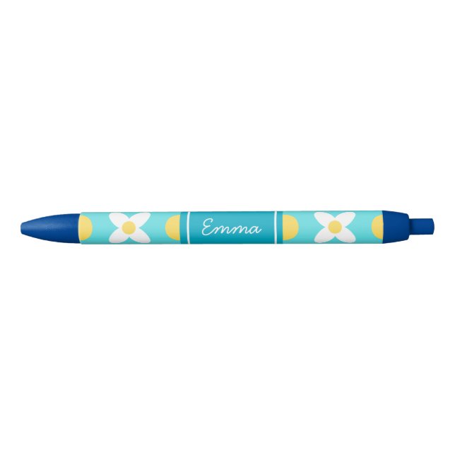 Stylo Bleu Motif floral Turquoise Bleu Rétro (Devant)