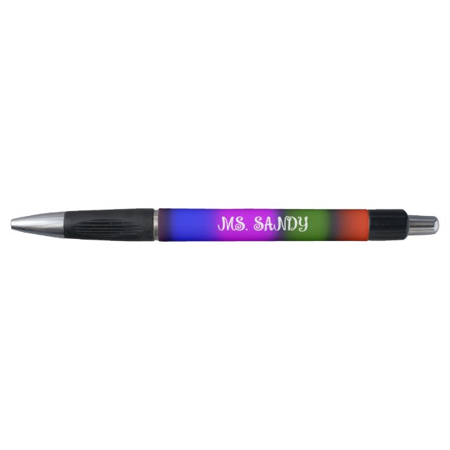 Stylo Bleu Néon, Violet, Vert, Monogramme orange (Devant)