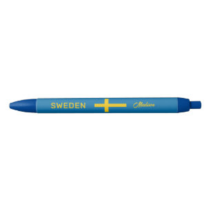 Stylo Bleu Nom personnalisé & Texte Drapeau Suédois