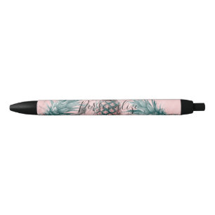 Stylo Bleu Papier Tropical Moderne avec Tourbillon de Marbre