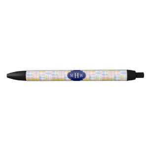 Stylo Bleu Pastel Patchwork Madras Navy Quatrefoil Monogramme