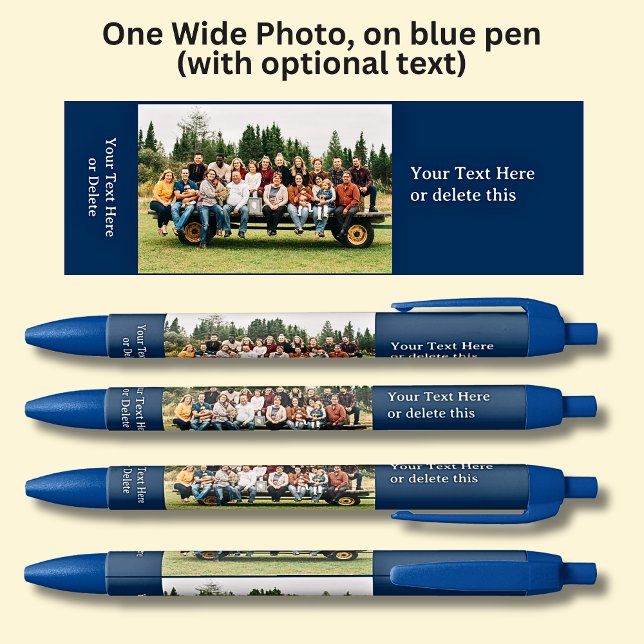 Stylo Bleu Photo longue portée avec texte facultatif en bleu (Créateur téléchargé)