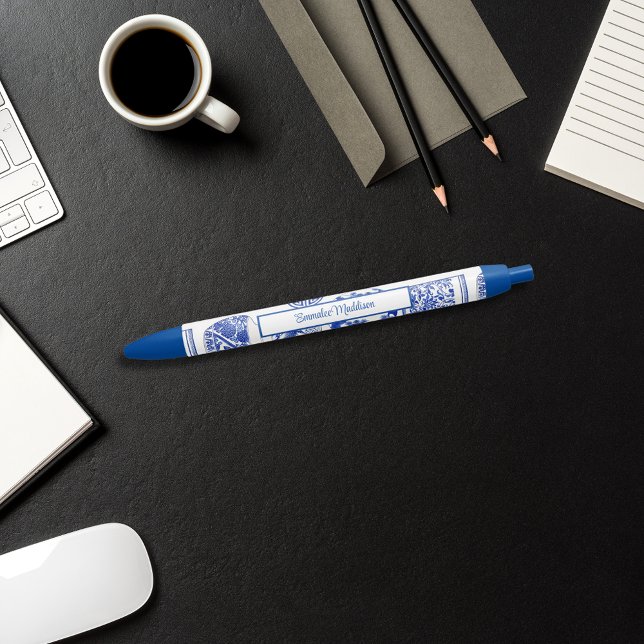Stylo Bleu Poterie asiatique Bleu Blanc Chinoiserie (Créateur téléchargé)
