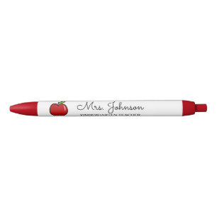 Stylo Bleu Professeur personnalisé de maternelle pomme rouge