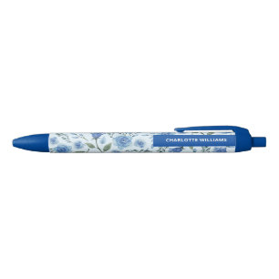 Stylo Bleu Retour à l'école aquarelle bleu floral