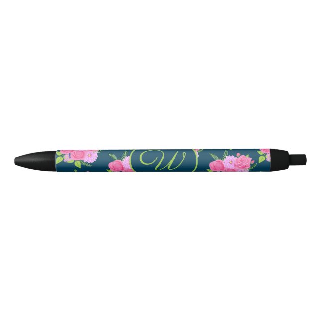 Stylo Bleu rose Et Dahlias (Devant)