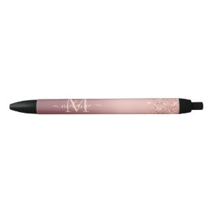 Stylo Bleu Rose Gold Parties scintillant Lettre personnalisée