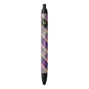 Stylo Bleu Tartan mauve, or et bleu